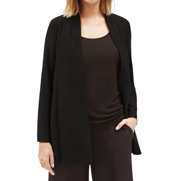 Eileen Fisher 80% Silk Blend Open Long Cardigan Black Size S